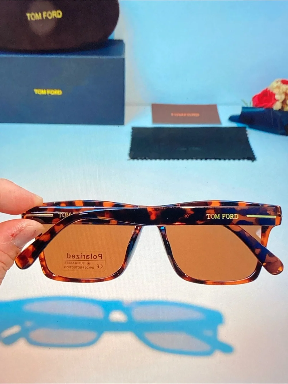 Tom Ford Tortoiseshell Square Sunglasses with Amber Polarized Lenses